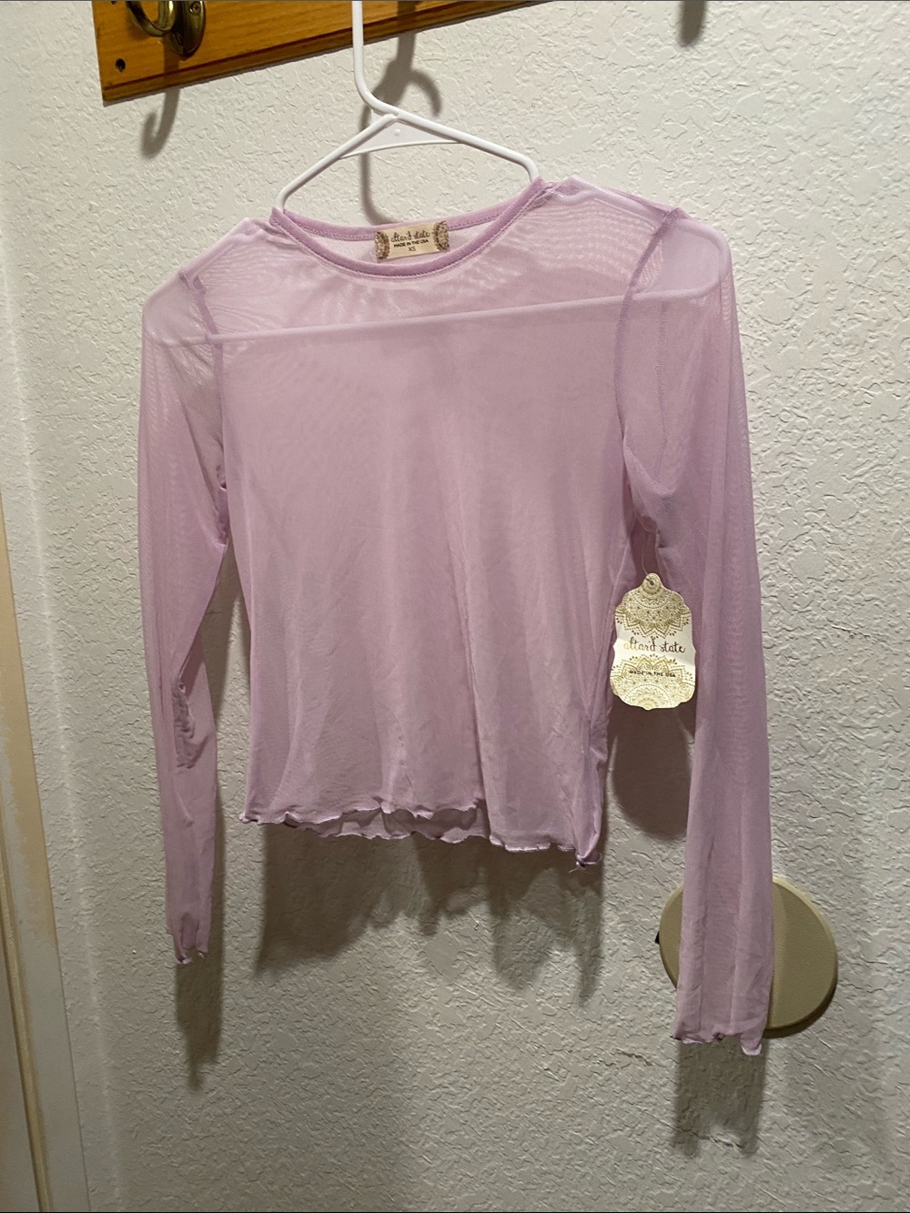 Altar'd State Sheer Lavender Long-Sleeve Mesh Top